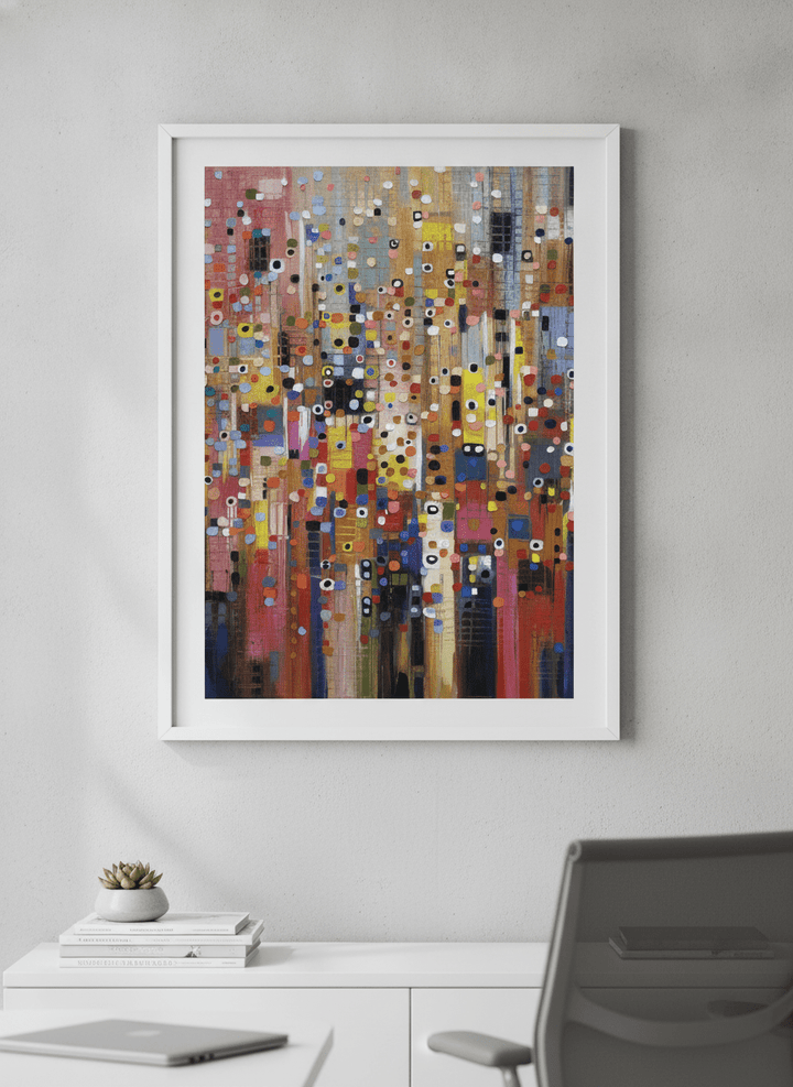 Contemporary wall art featured in a bright modern office workspace