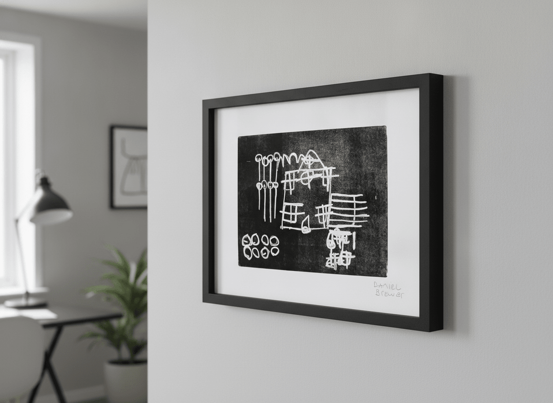 Contemporary wall art featured in a bright modern office workspace