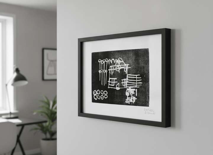 Contemporary wall art featured in a bright modern office workspace