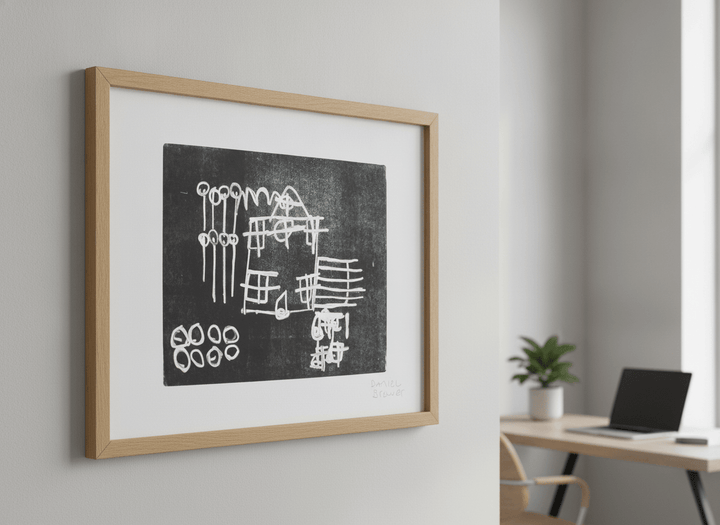 Contemporary wall art featured in a bright modern office workspace