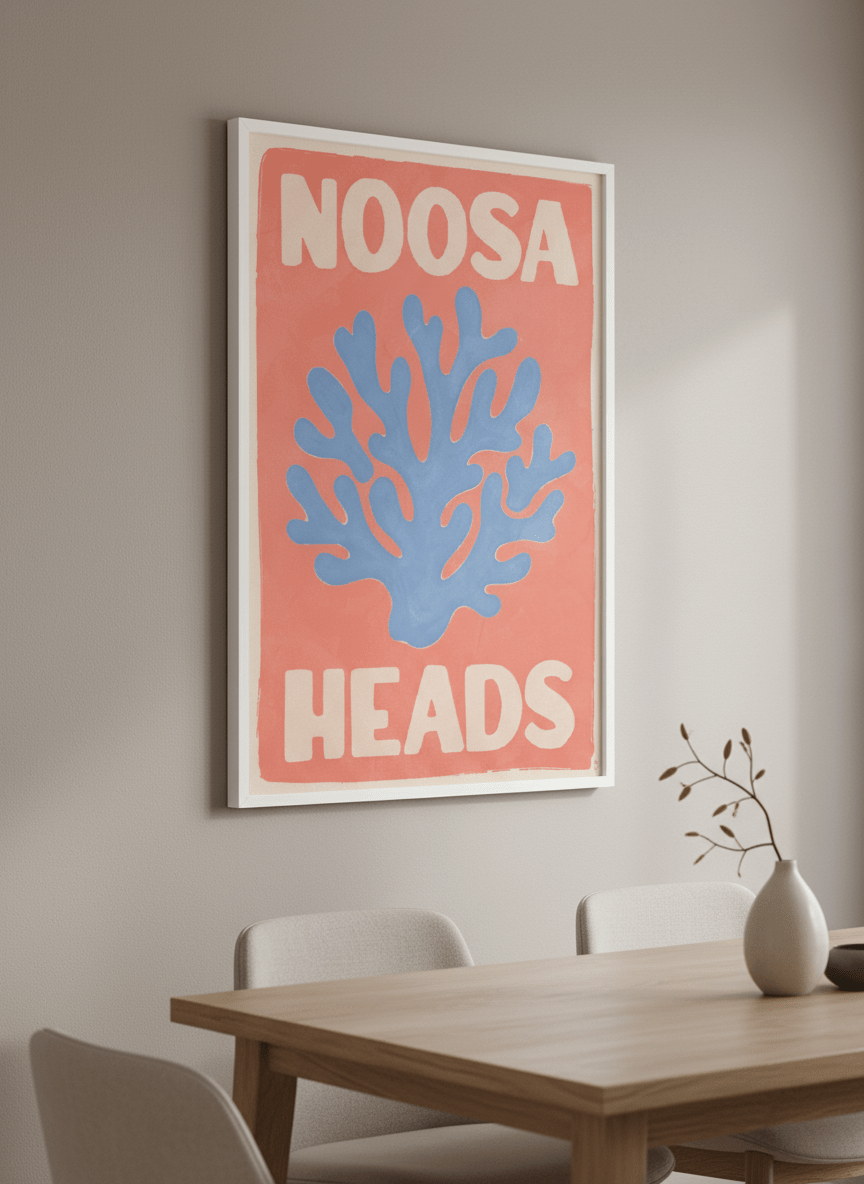 Wall art styled above a dining table in a contemporary home