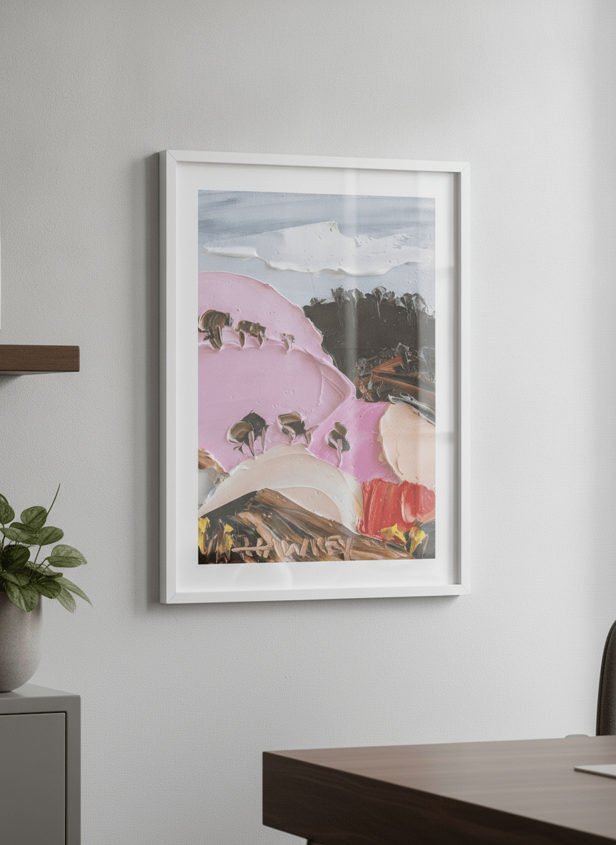 Contemporary wall art featured in a bright modern office workspace