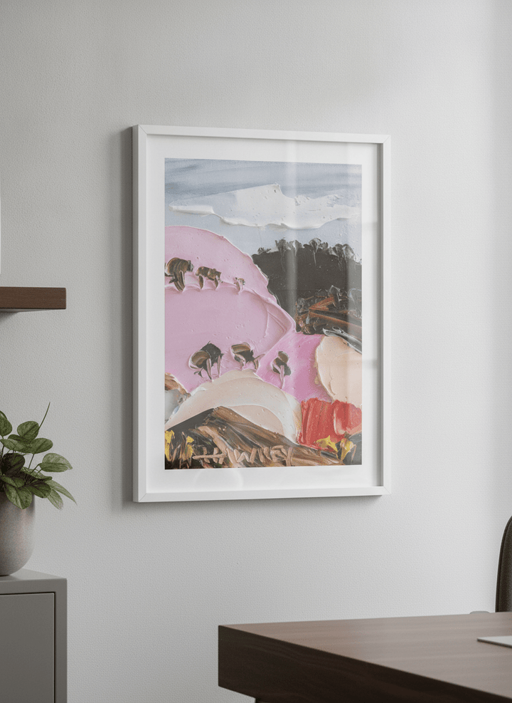 Contemporary wall art featured in a bright modern office workspace