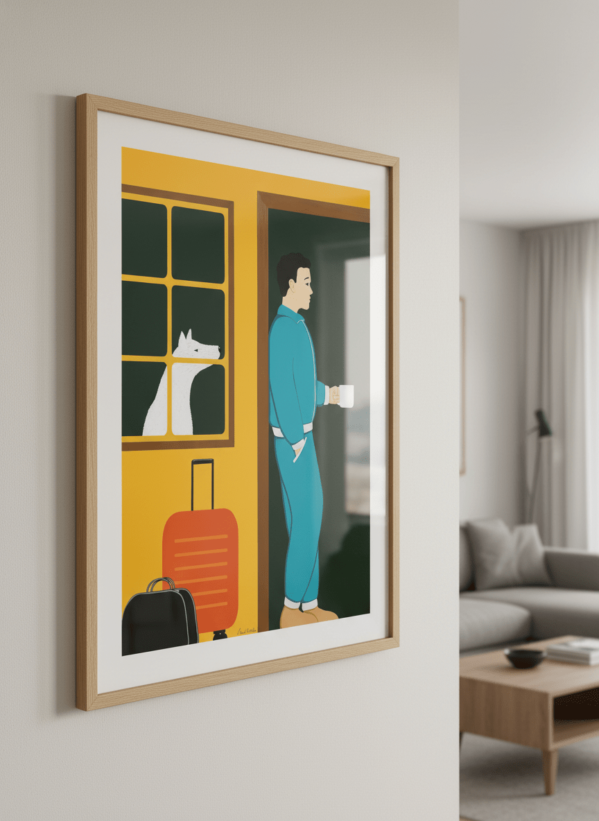 Modern wall art styled above a sofa in a neutral living room