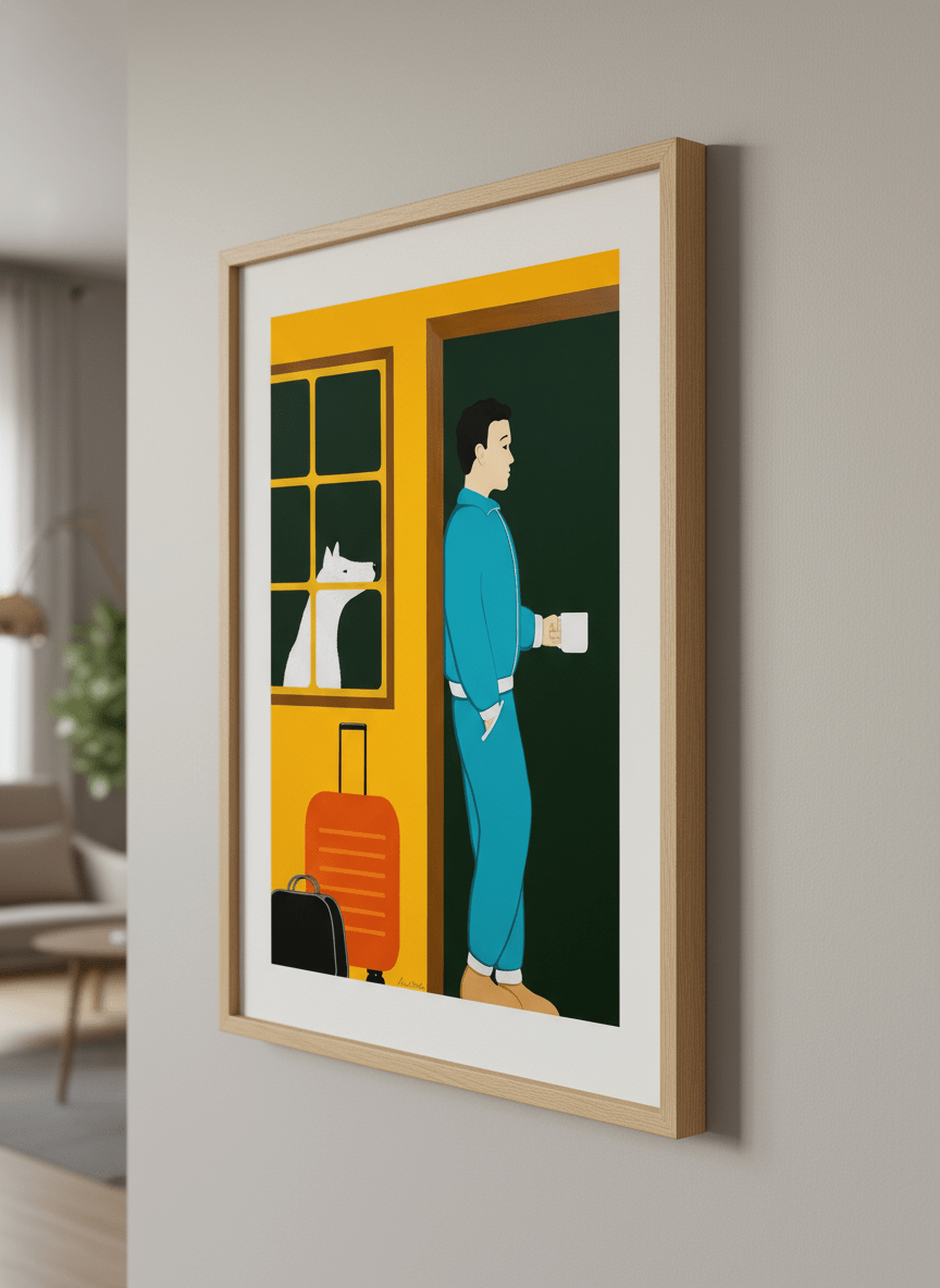 Modern wall art styled above a sofa in a neutral living room