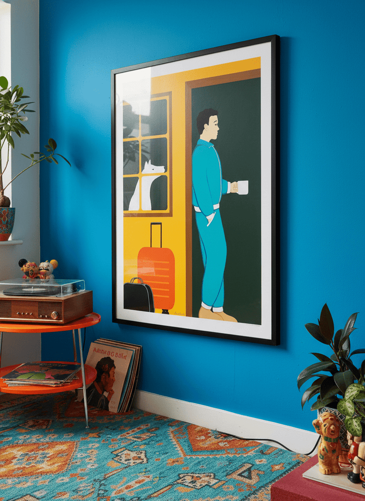 Bold wall art styled in a colourful, eclectic modern home