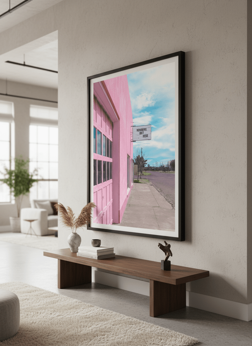 Monumental artwork centred on a feature wall in a luxe interior