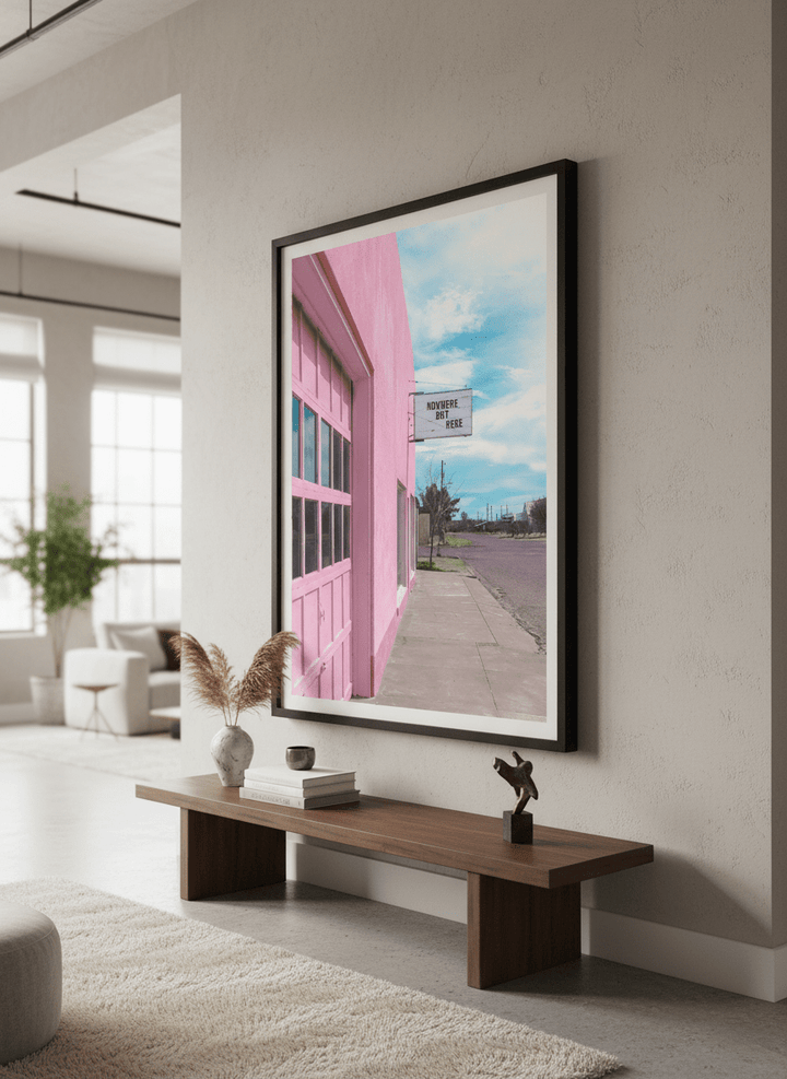 Monumental artwork centred on a feature wall in a luxe interior