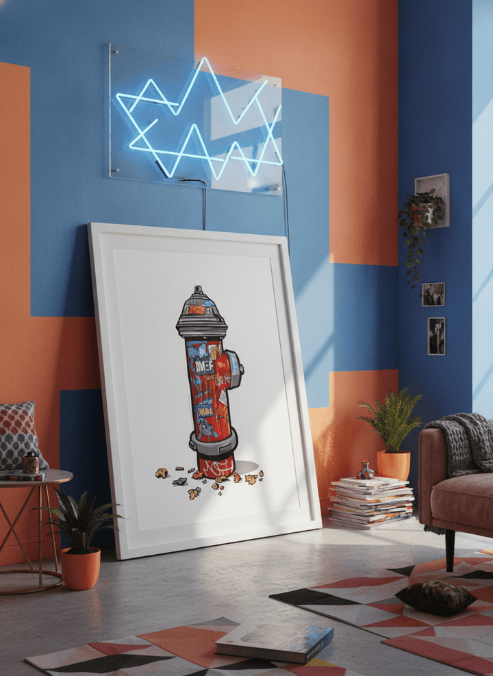 Bold wall art styled in a colourful, eclectic modern home