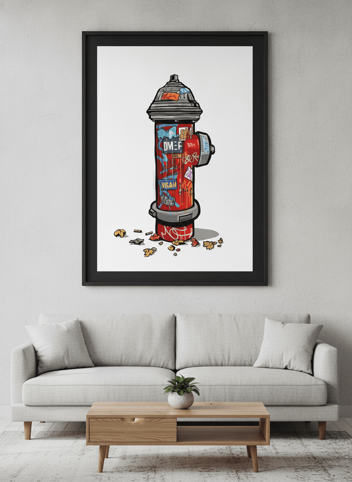 Modern wall art styled above a sofa in a neutral living room