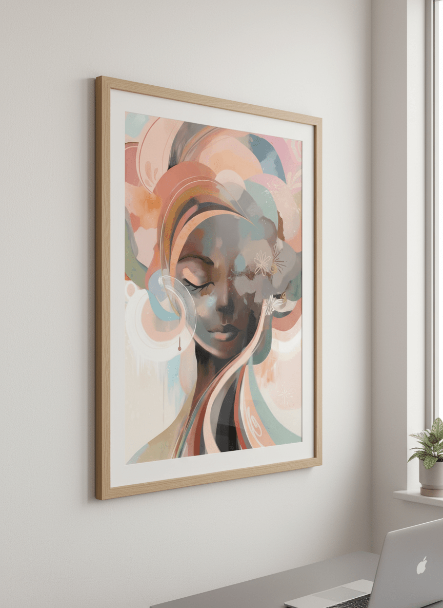 Contemporary wall art featured in a bright modern office workspace