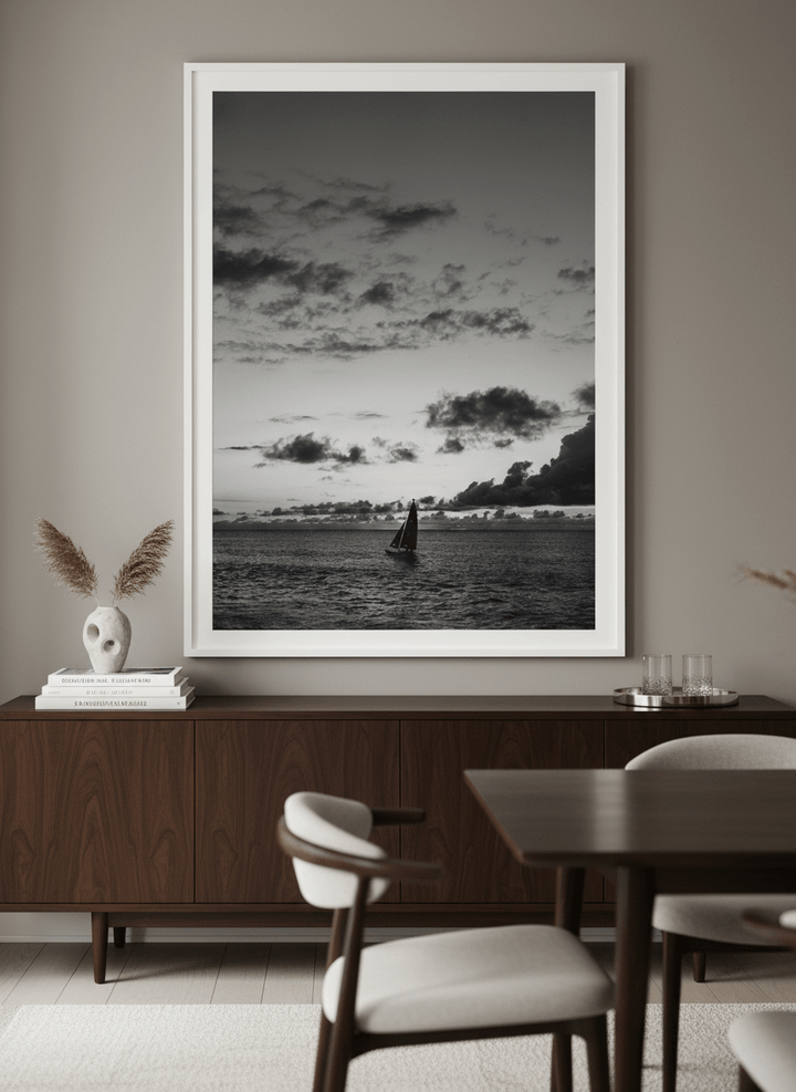 Monumental artwork centred on a feature wall in a luxe interior