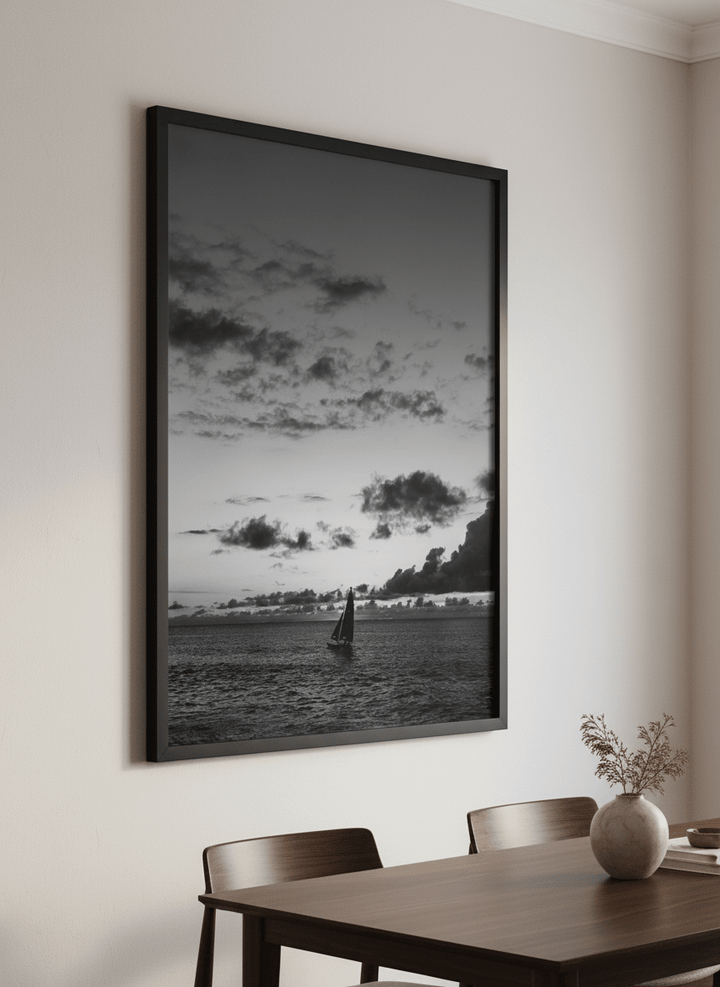 Wall art styled above a dining table in a contemporary home