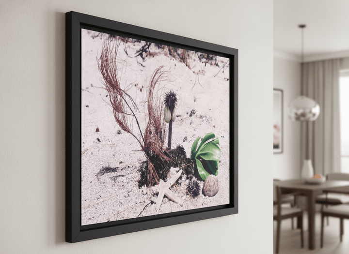 Wall art styled above a dining table in a contemporary home