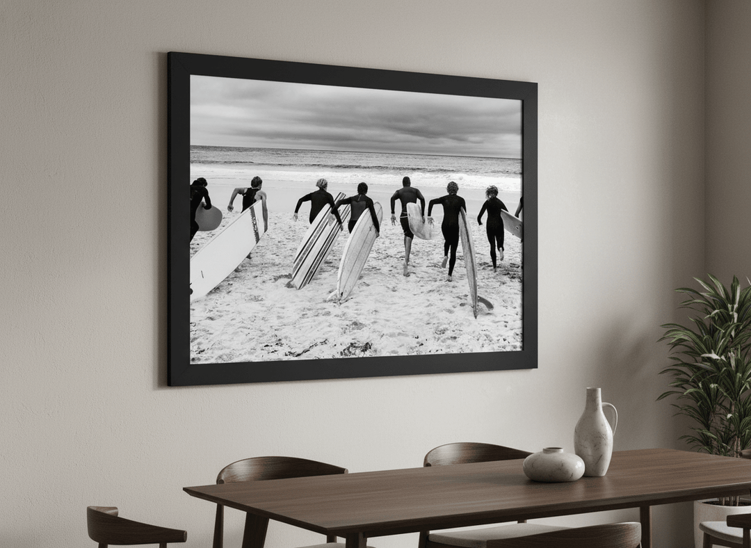 Wall art styled above a dining table in a contemporary home