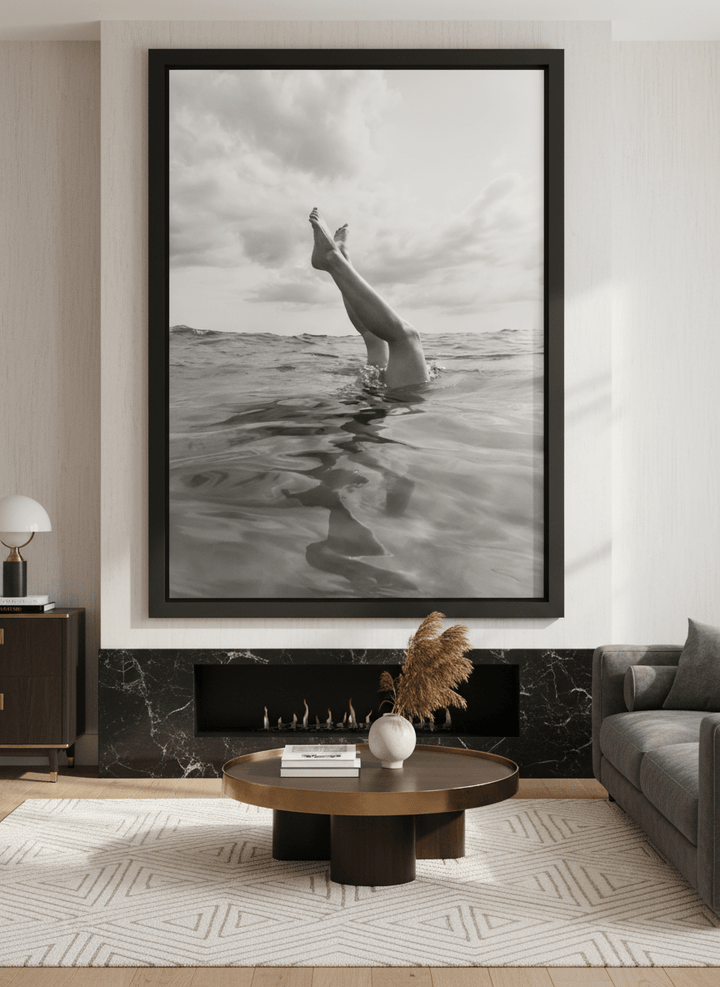 Monumental artwork centred on a feature wall in a luxe interior