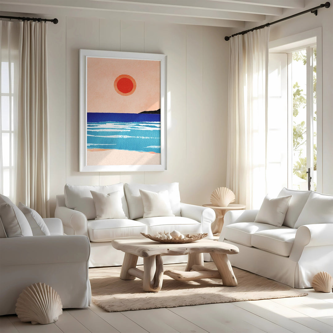 coastal living room with large artwork on wall