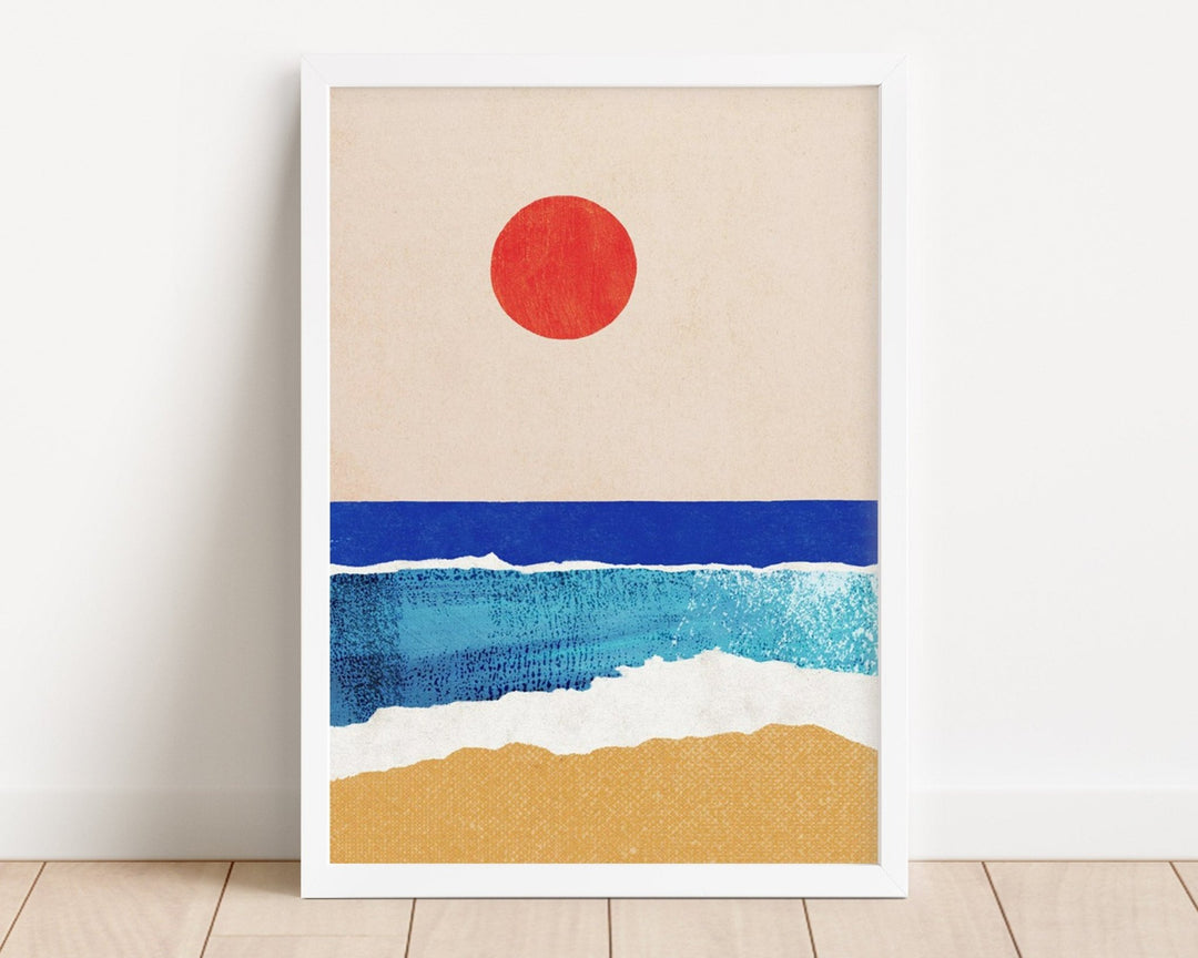 artwork of sun setting above ocean