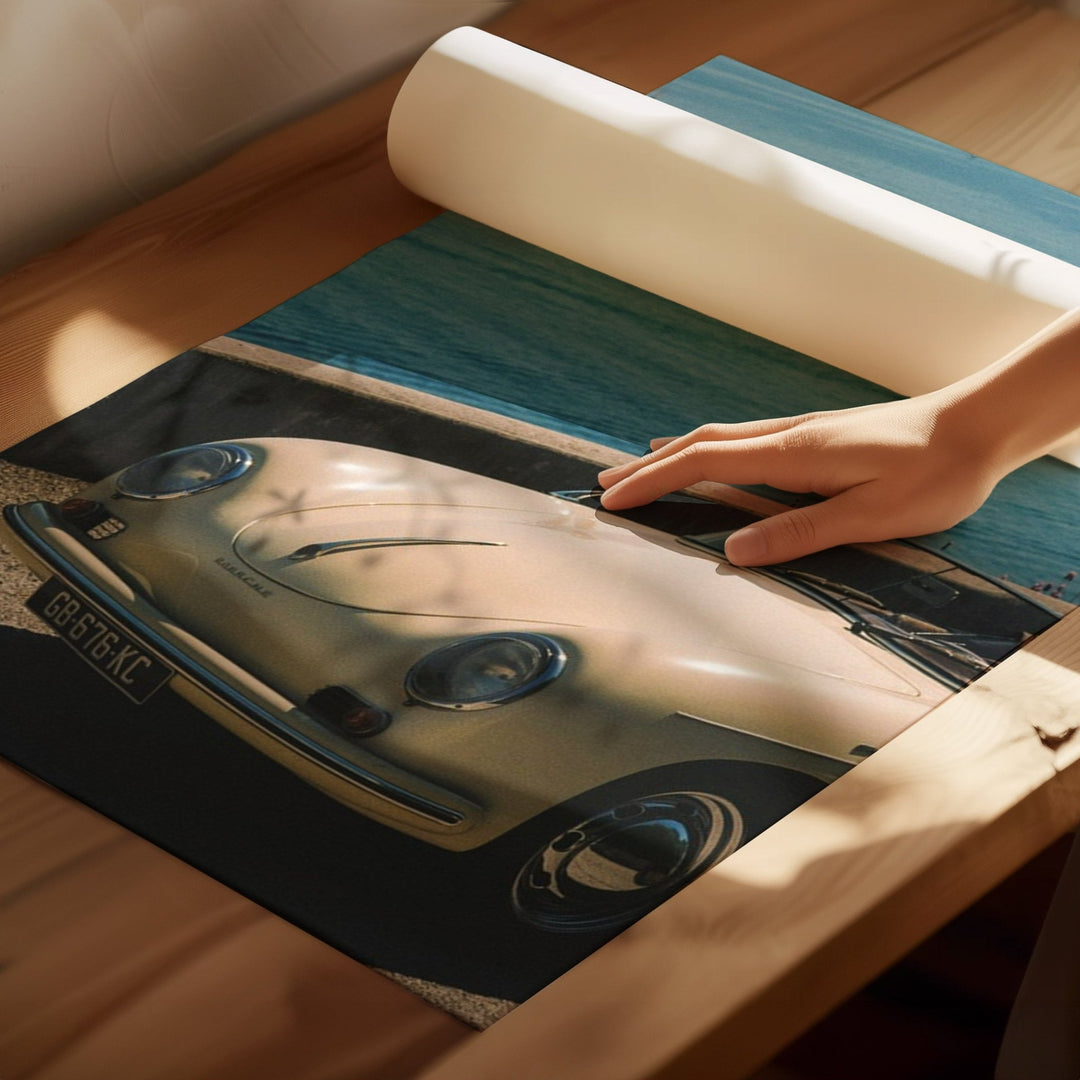 unrolled photo of white car