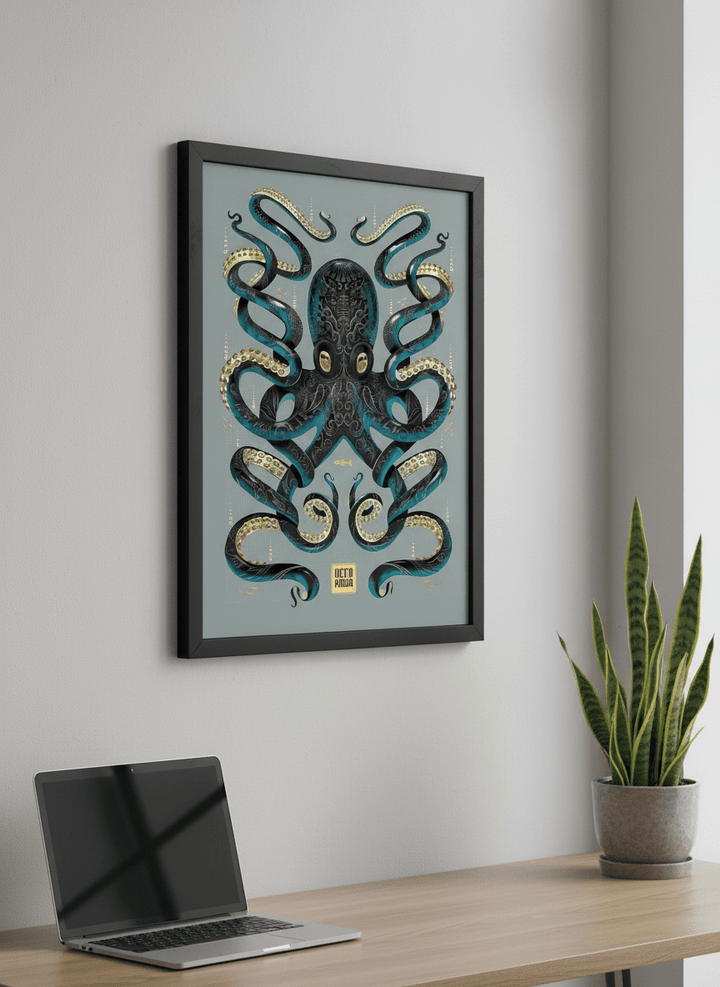 Contemporary wall art featured in a bright modern office workspace