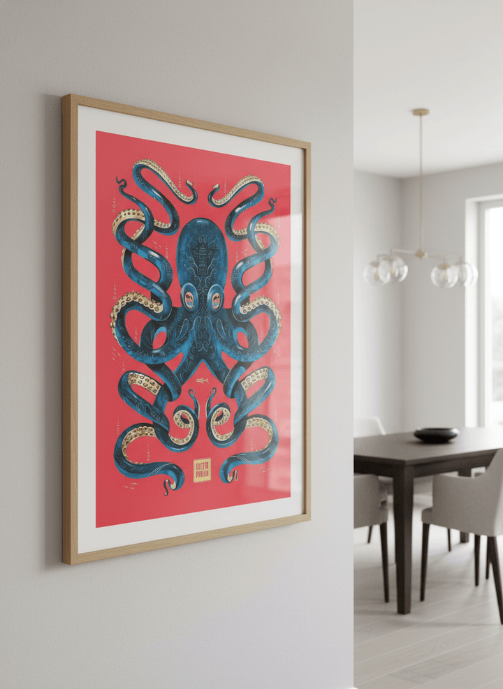 Wall art styled above a dining table in a contemporary home