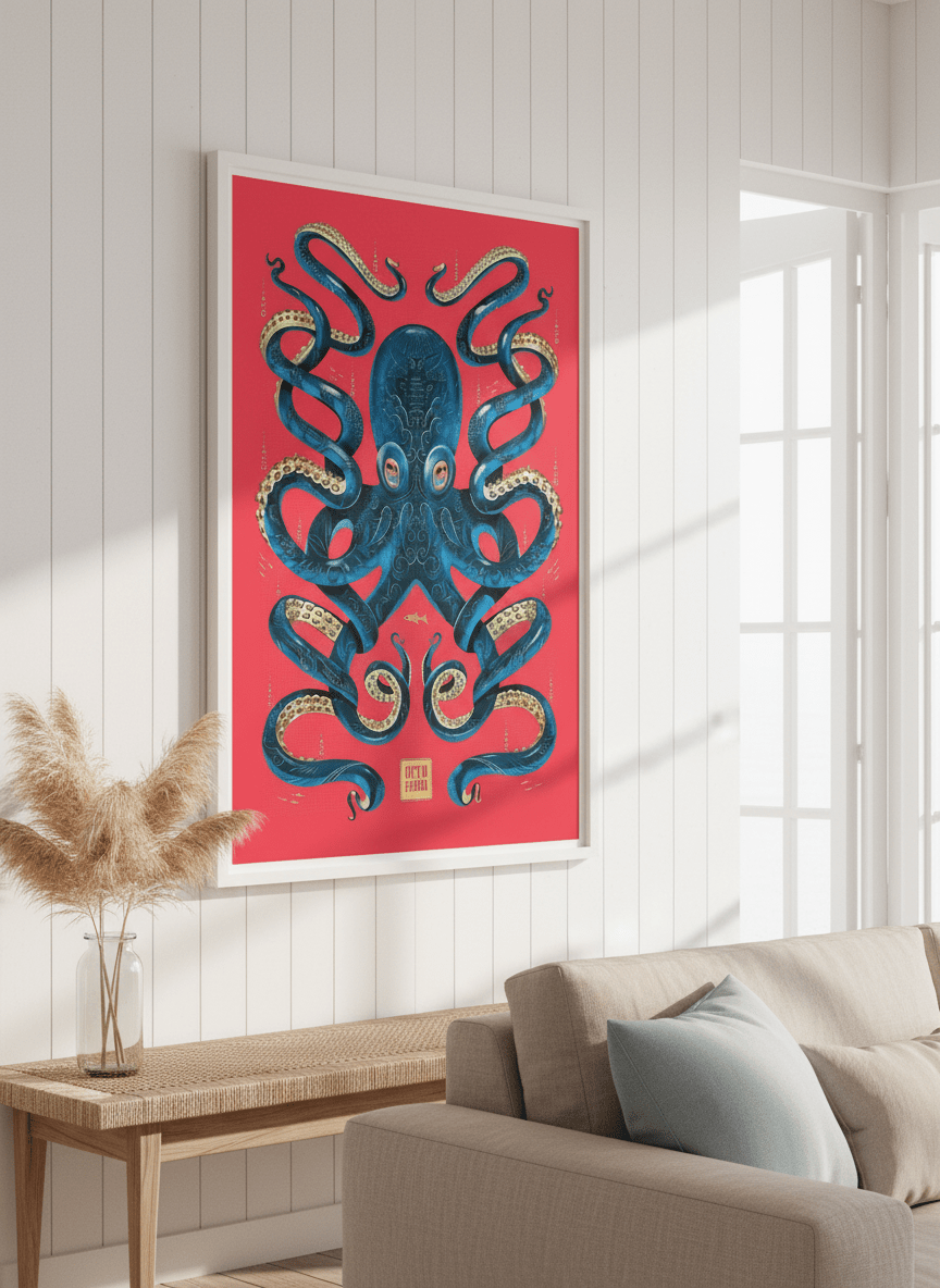 Neutral wall art displayed in a sunny coastal beach house