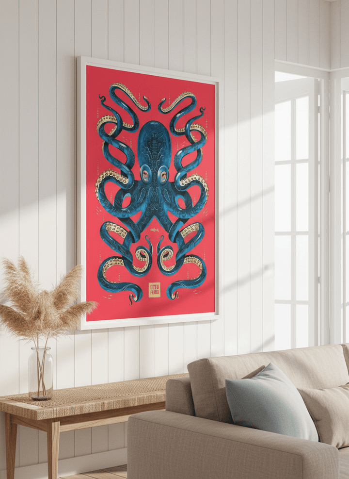 Neutral wall art displayed in a sunny coastal beach house