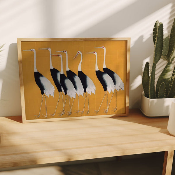Ogata Korin Flock of Japanese Red Crown Cranes Wall Art