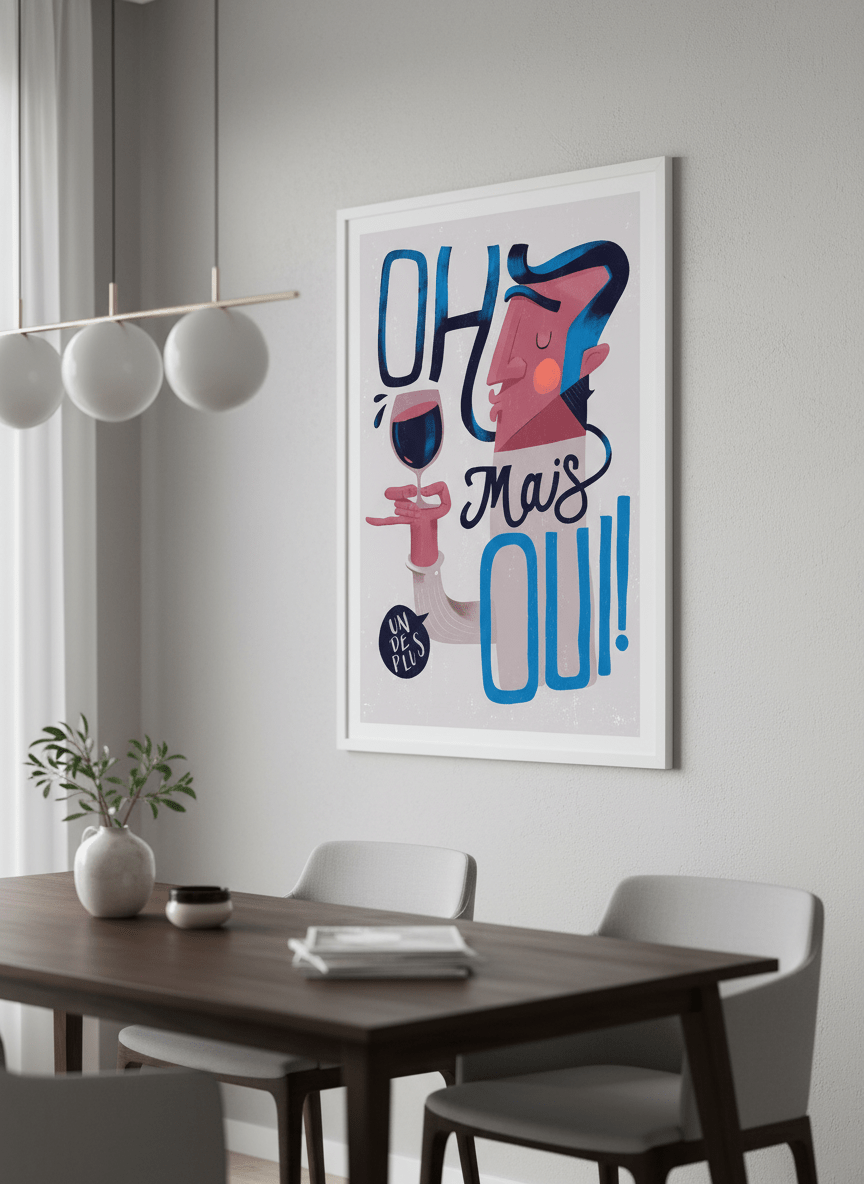 Wall art styled above a dining table in a contemporary home