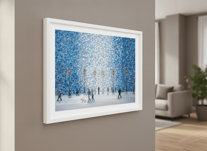 Modern wall art styled above a sofa in a neutral living room