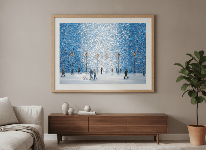 Modern wall art styled above a sofa in a neutral living room