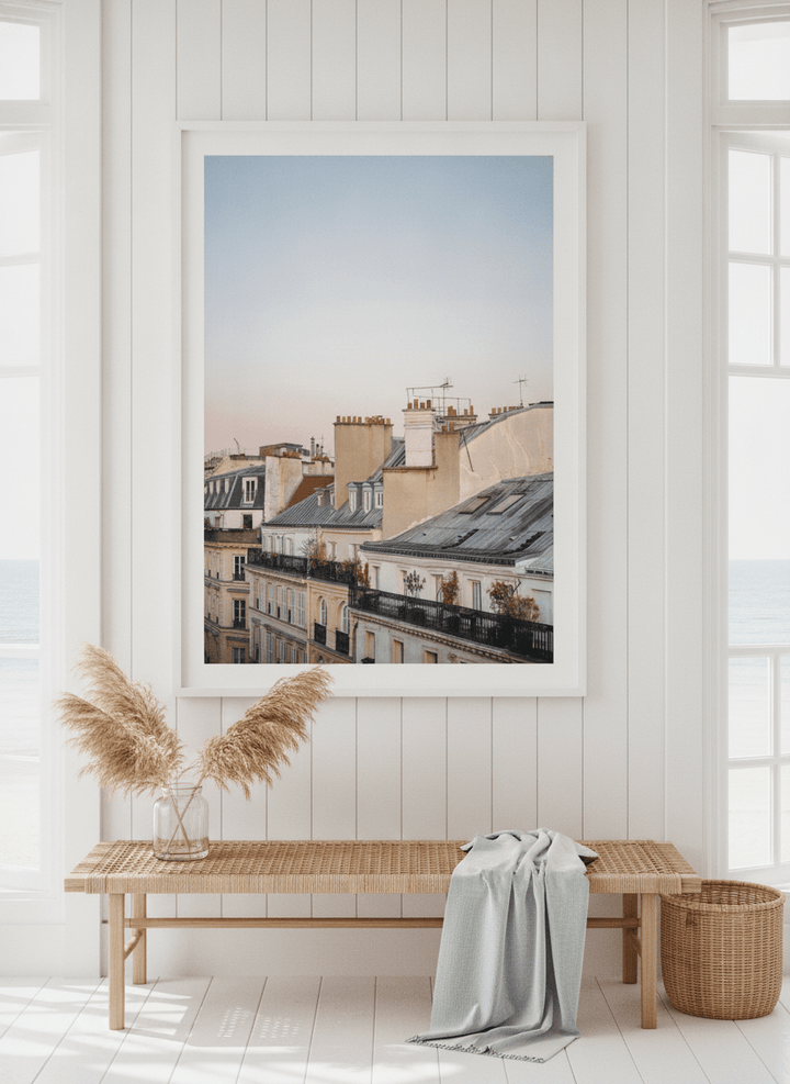 Neutral wall art displayed in a sunny coastal beach house