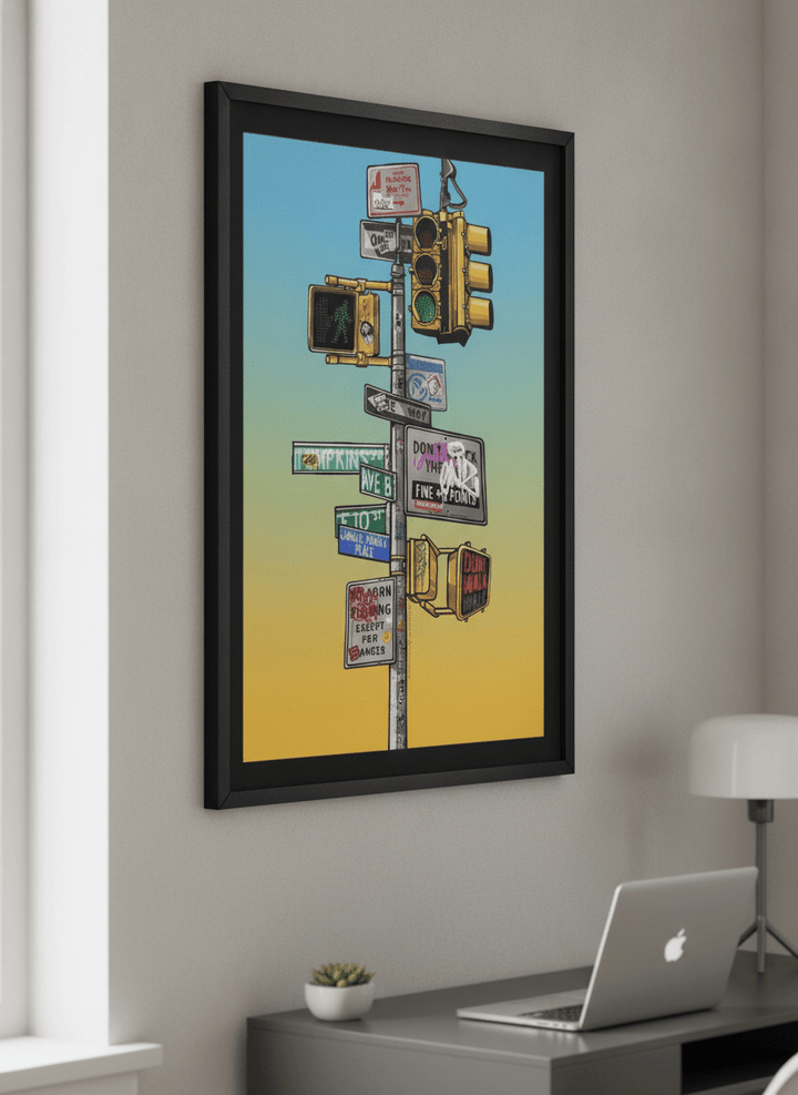 Contemporary wall art featured in a bright modern office workspace