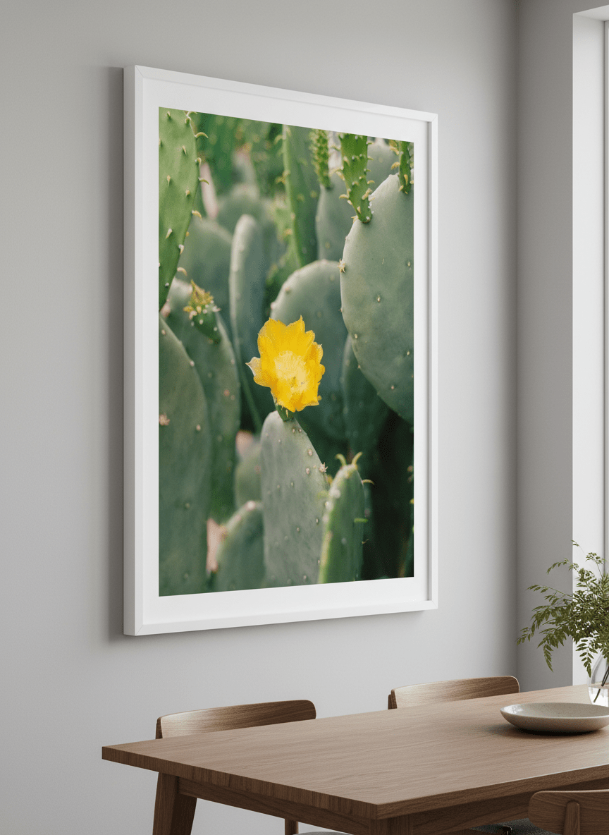 Wall art styled above a dining table in a contemporary home