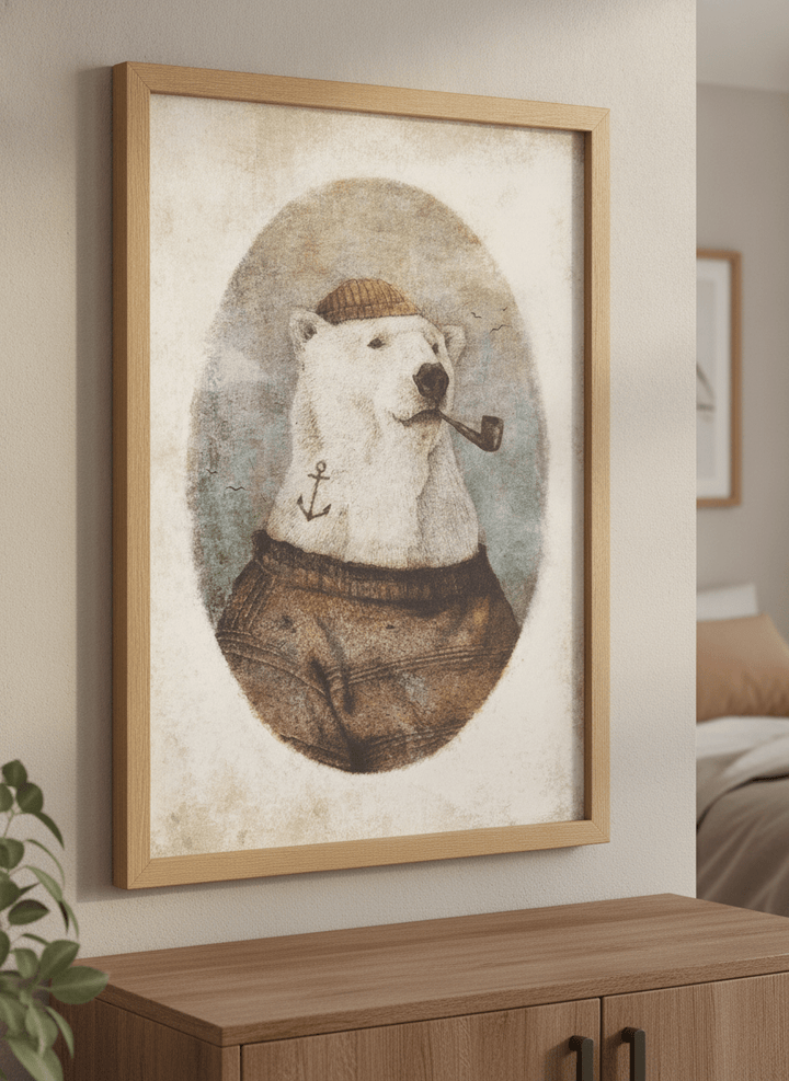 Minimalist artwork displayed in a calm, light-filled bedroom interior