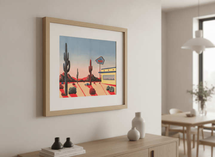 Wall art styled above a dining table in a contemporary home