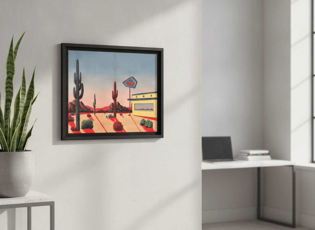 Contemporary wall art featured in a bright modern office workspace