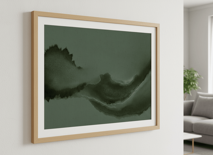 Modern wall art styled above a sofa in a neutral living room