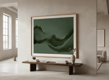 Monumental artwork centred on a feature wall in a luxe interior