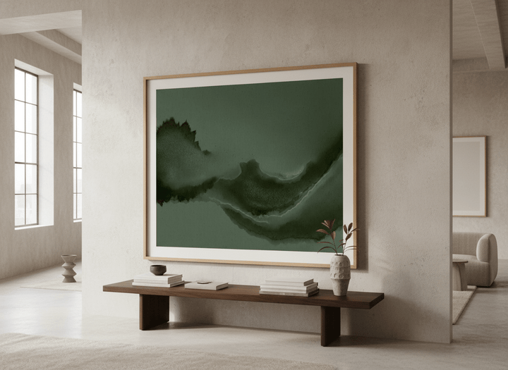 Monumental artwork centred on a feature wall in a luxe interior