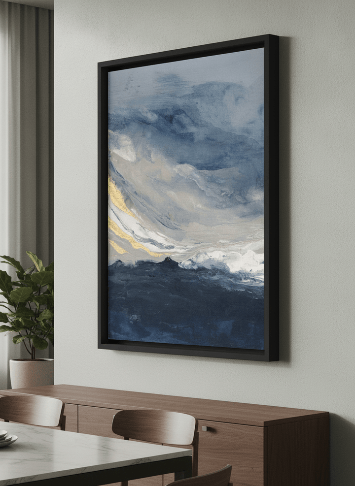 Wall art styled above a dining table in a contemporary home