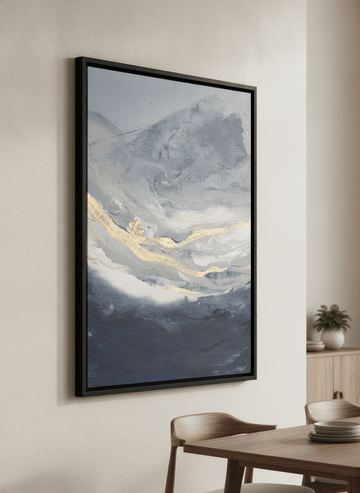 Wall art styled above a dining table in a contemporary home