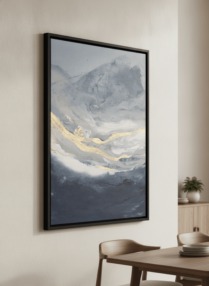 Wall art styled above a dining table in a contemporary home