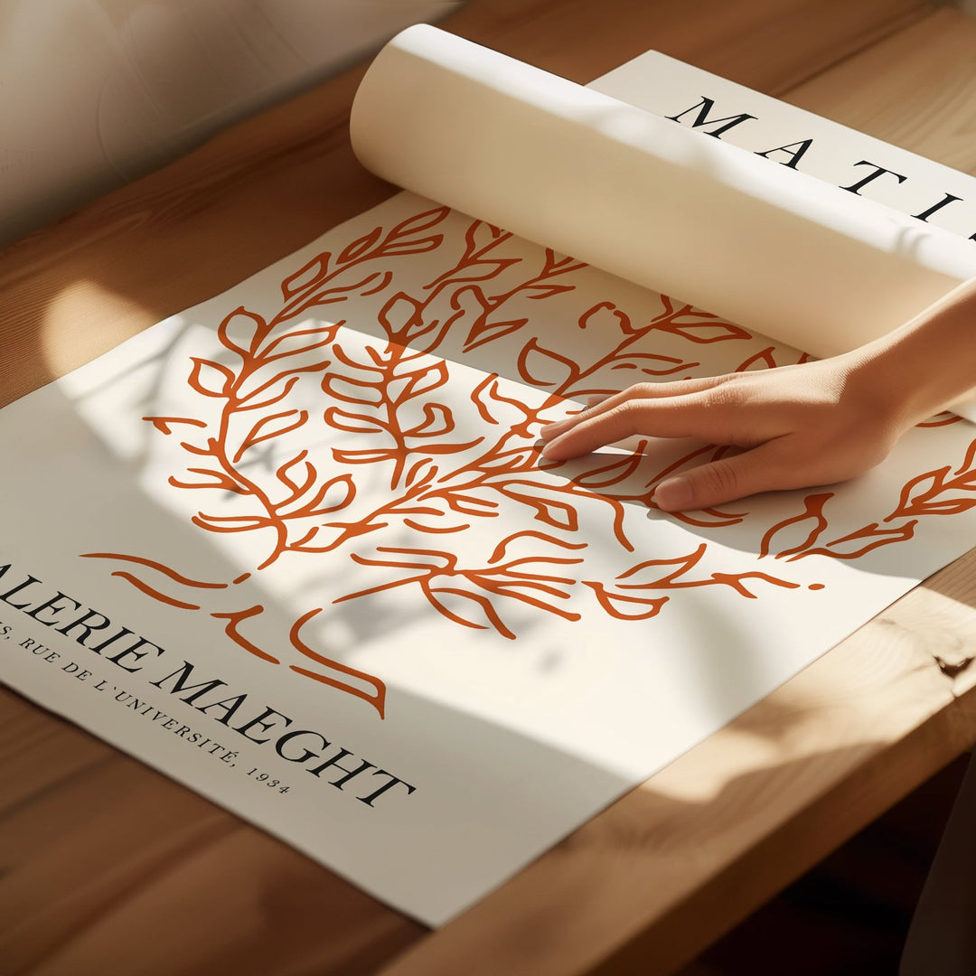 Orange Matisse Trio Matching Wall Art Prints,bedroom,timber border