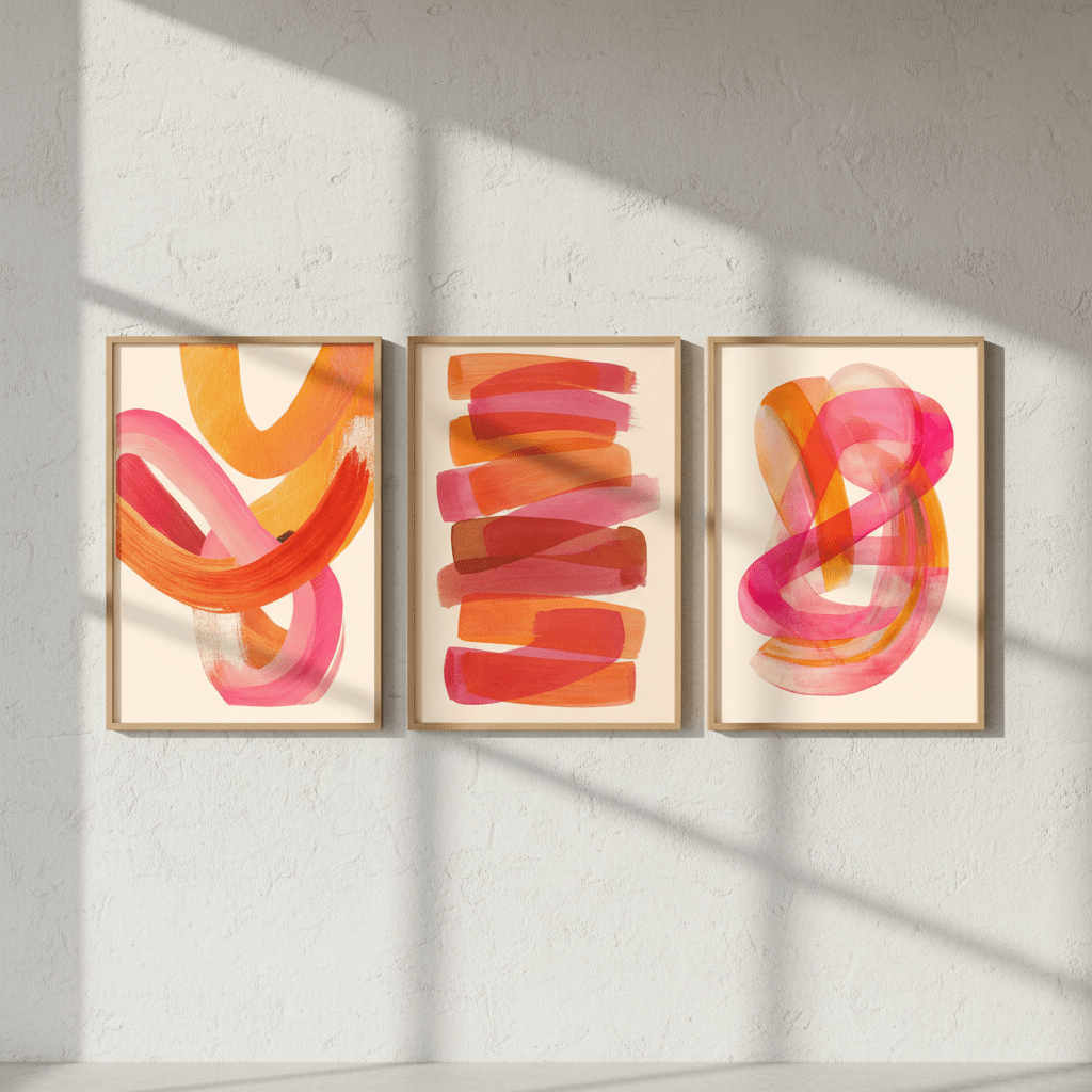 Orange Sunset Abstract Wave Trio wall - art - picture - poster