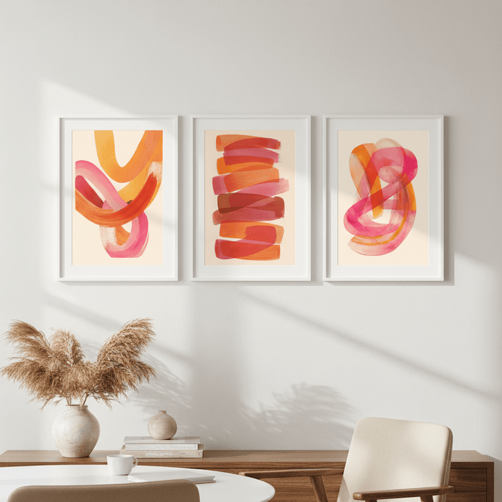 Orange Sunset Abstract Wave Trio wall - art - picture - poster