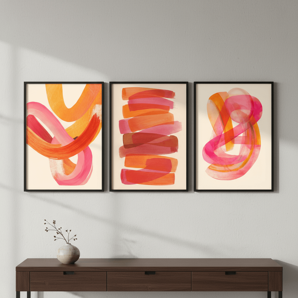Orange Sunset Abstract Wave Trio wall - art - picture - poster