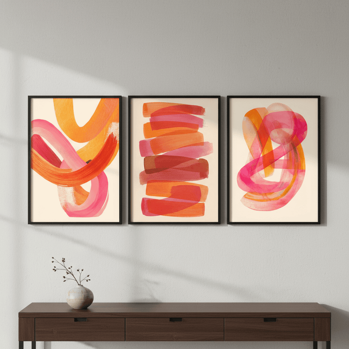 Orange Sunset Abstract Wave Trio wall - art - picture - poster