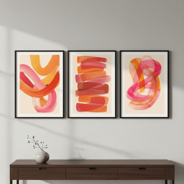 Orange Sunset Abstract Wave Trio wall - art - picture - poster