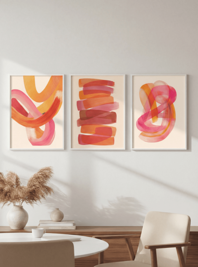 Orange Sunset Abstract Wave Trio wall - art - picture - poster